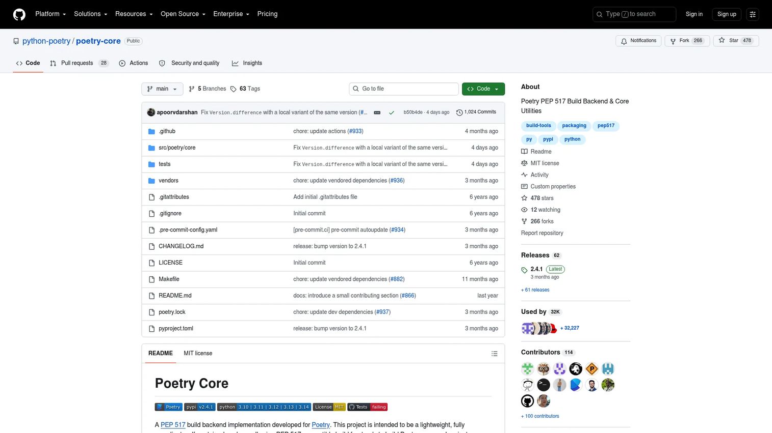 poetry-core PEP 517 build backend GitHub repository