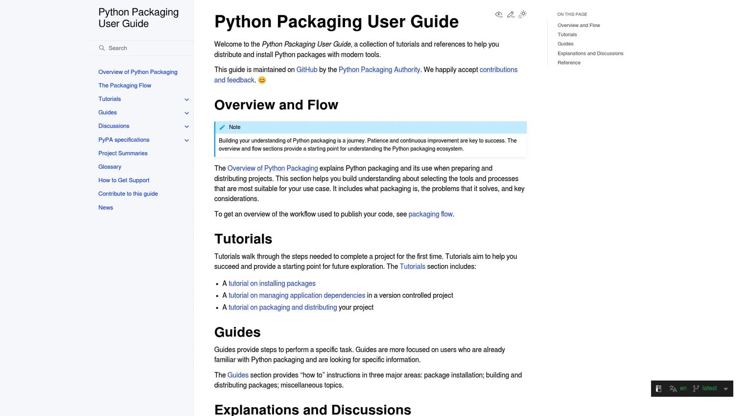 Python Packaging User Guide official documentation homepage