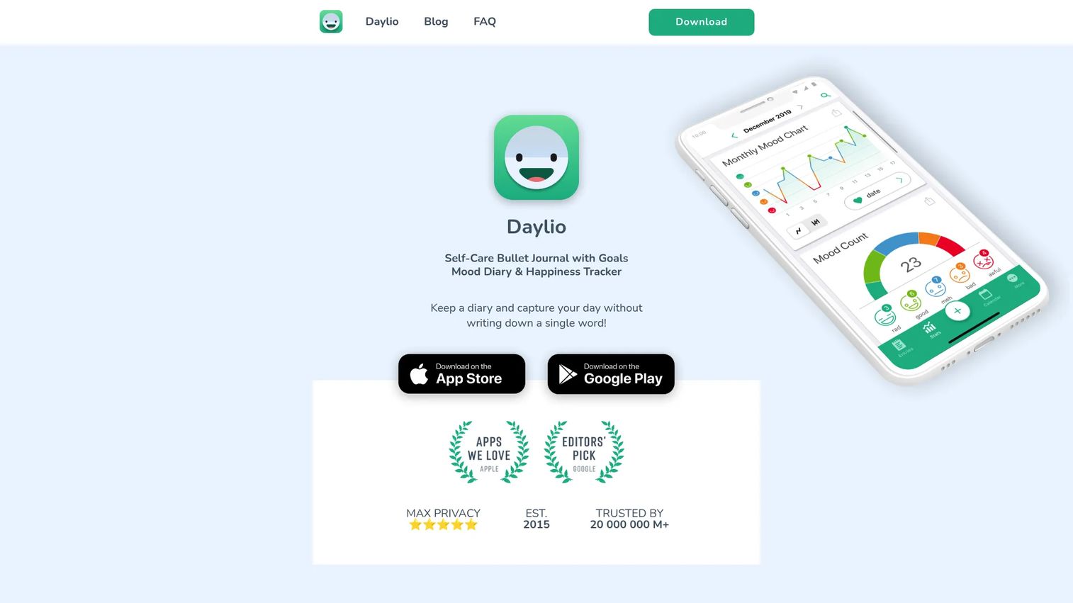 Daylio mood tracking diary app homepage