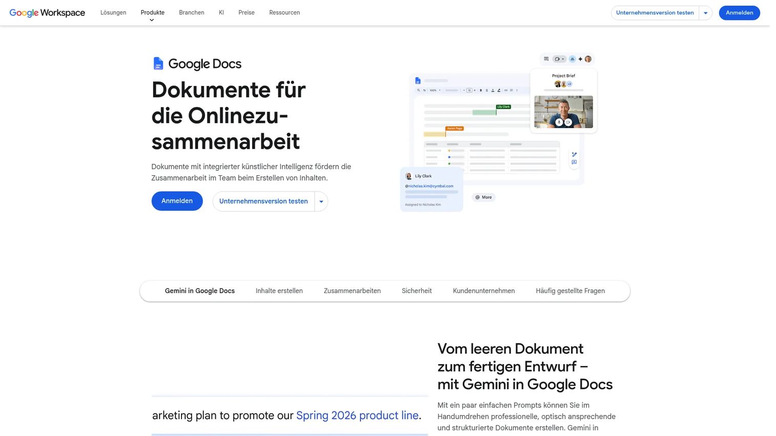 Google Docs and Sheets product page