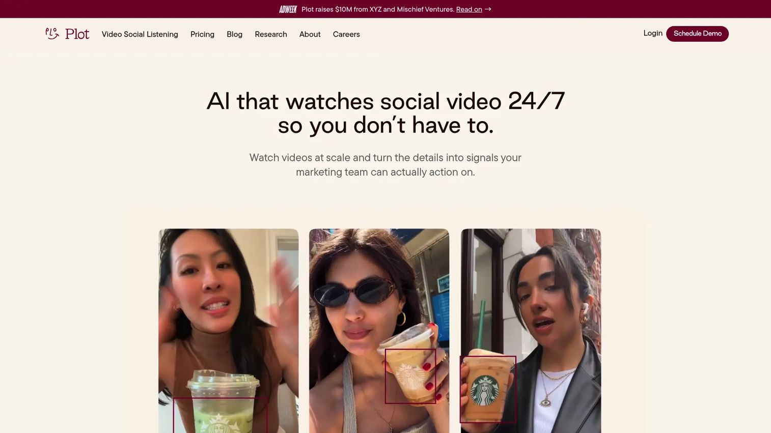 Plot AI video social listening platform interface