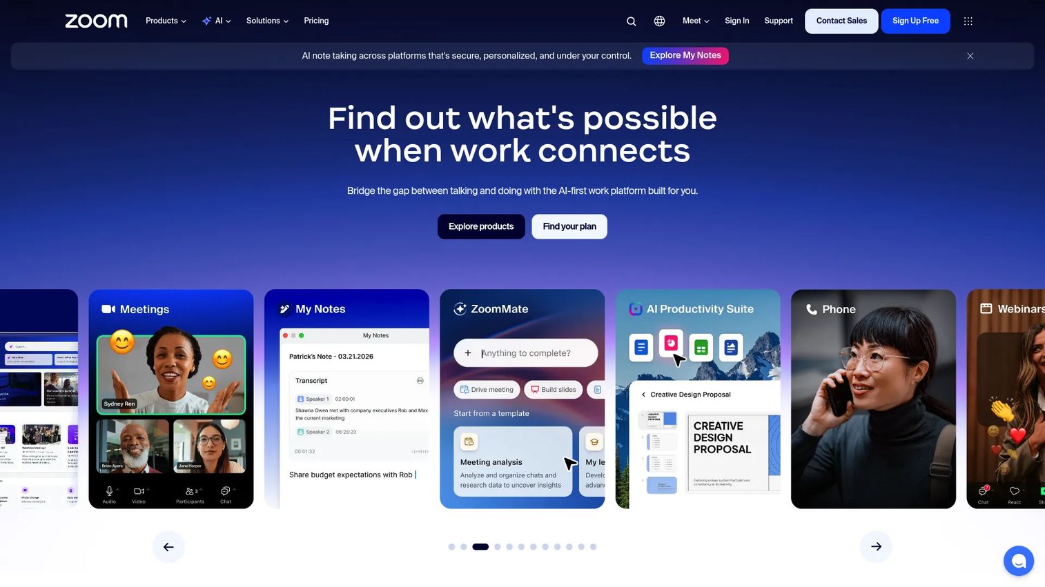 Zoom homepage screenshot