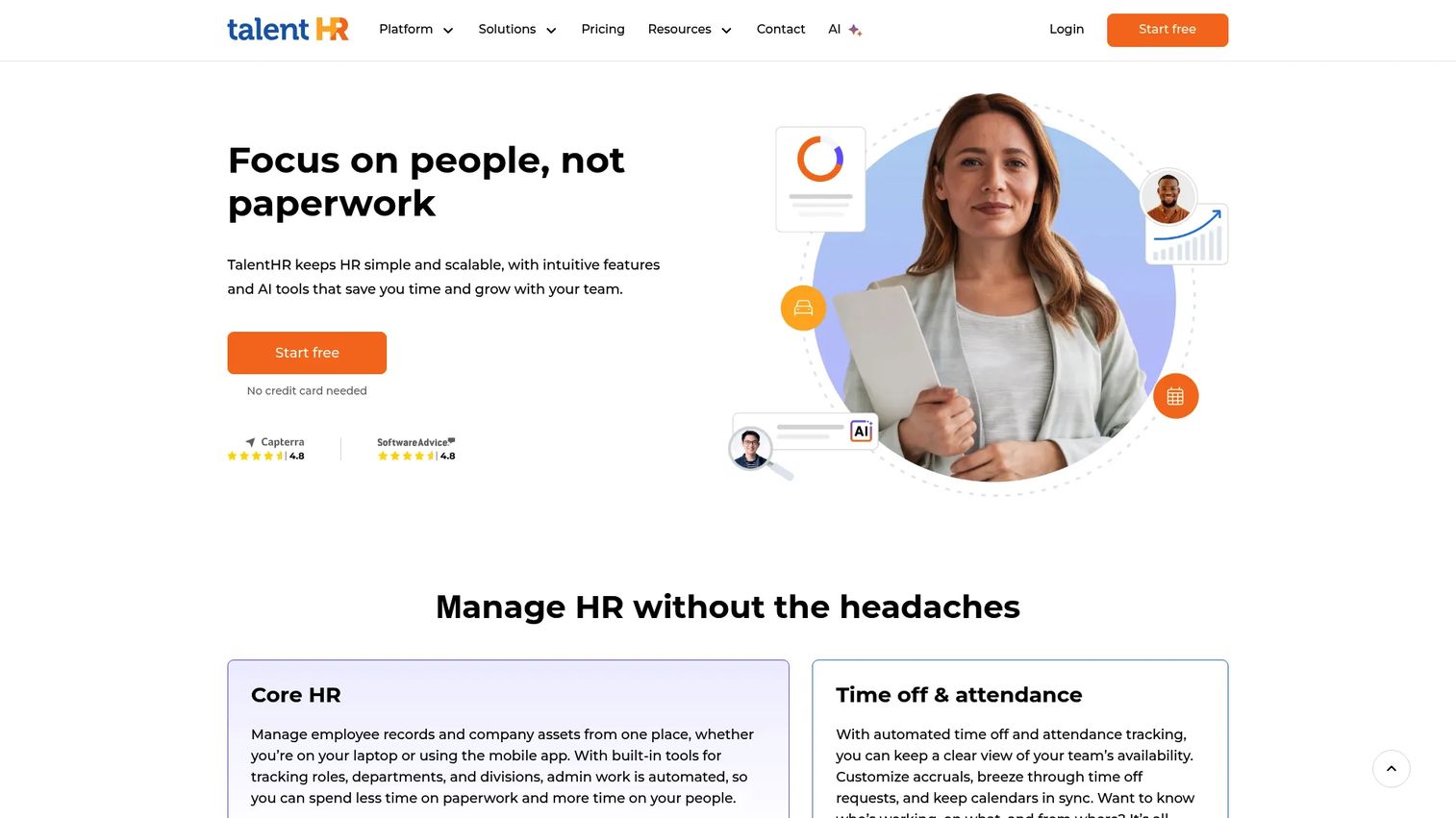 TalentHR performance review software homepage