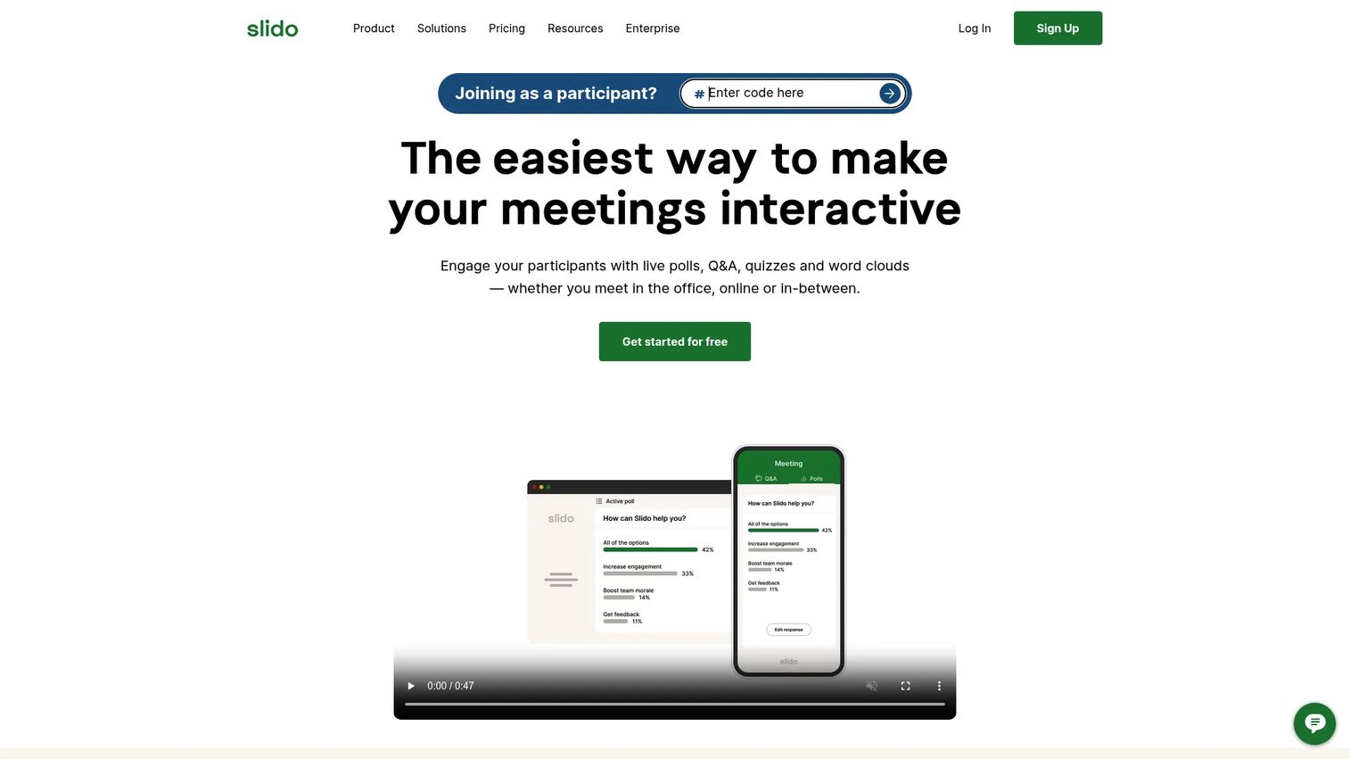 Slido homepage screenshot