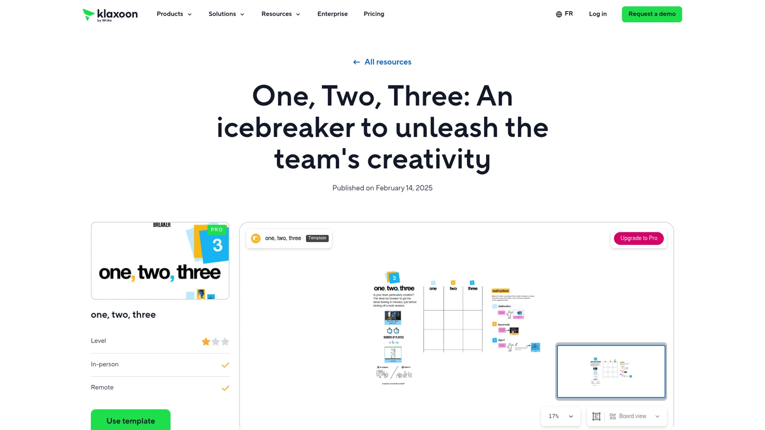 One, Two, Three - Klaxoon template for creativity-focused workshop icebreakers