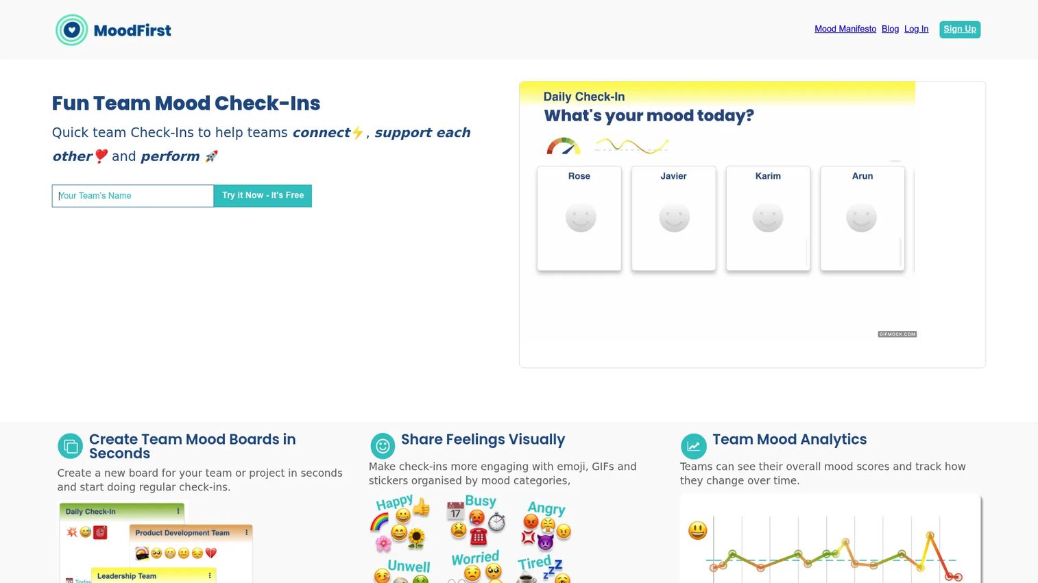 Team Mood - mood check-in software for pre-meeting sentiment tracking
