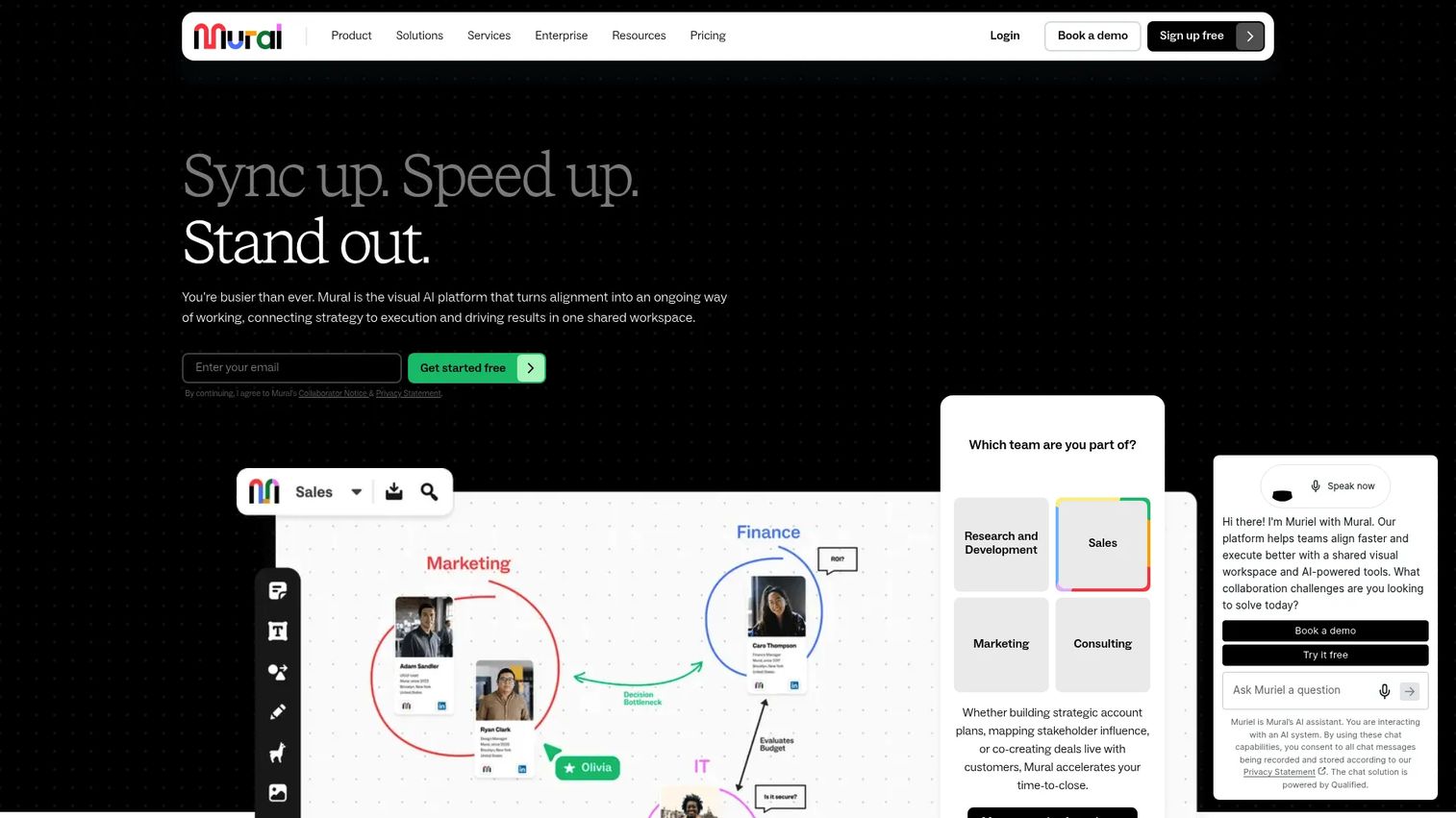 Mural visual collaboration and affinity mapping platform homepage