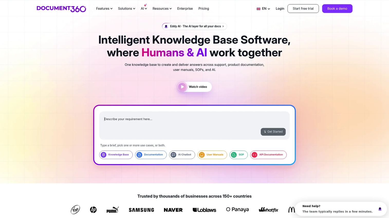 Document360 homepage screenshot