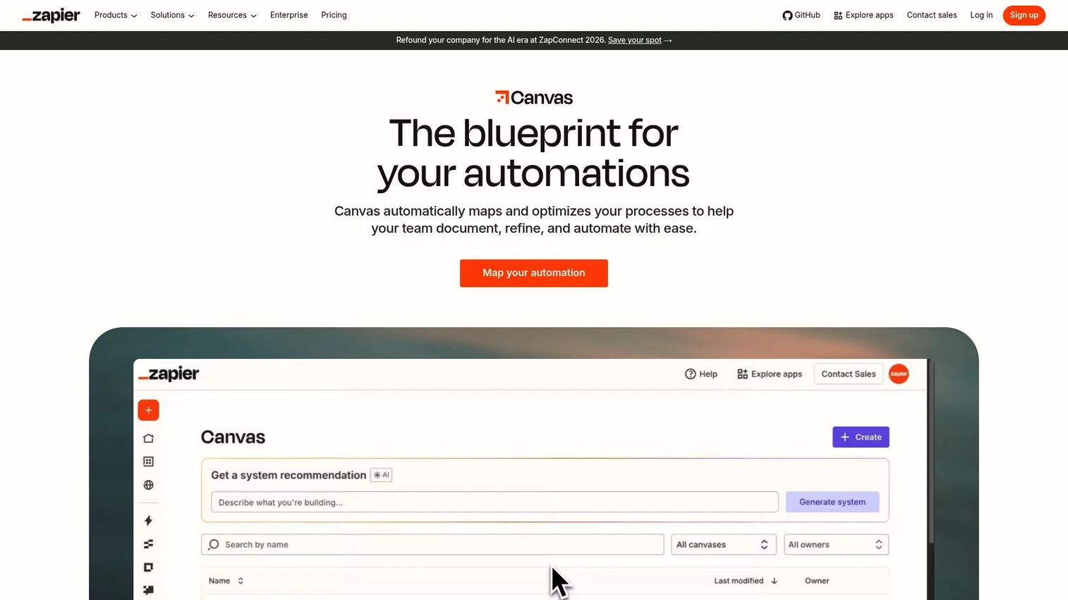 Zapier Canvas homepage screenshot