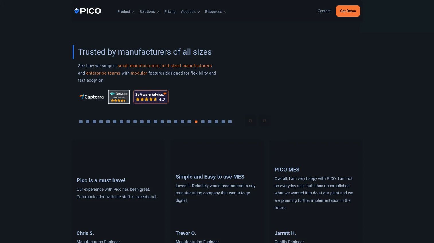 PICO MES manufacturing work instruction software homepage