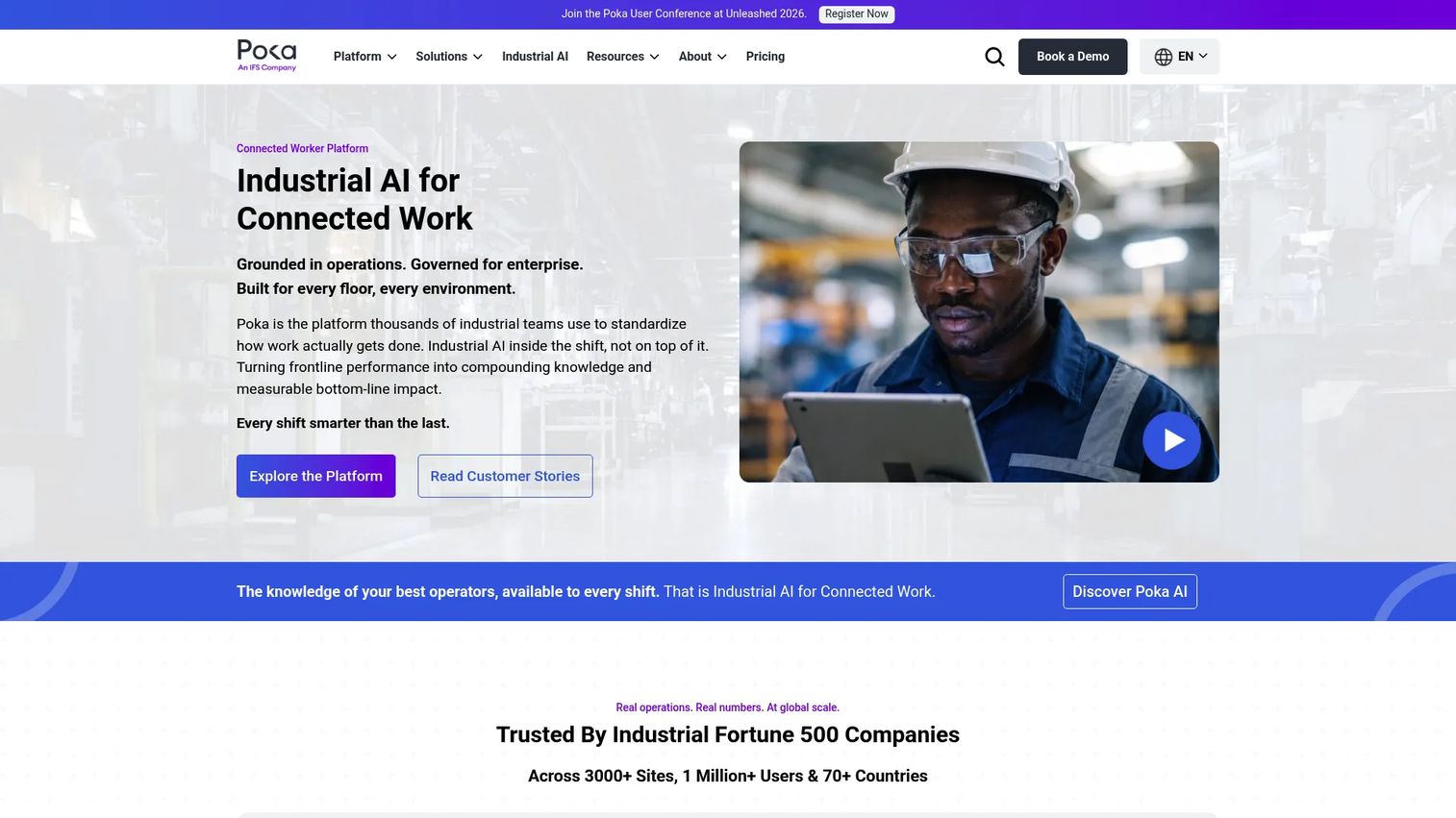 Poka industrial connected worker platform homepage