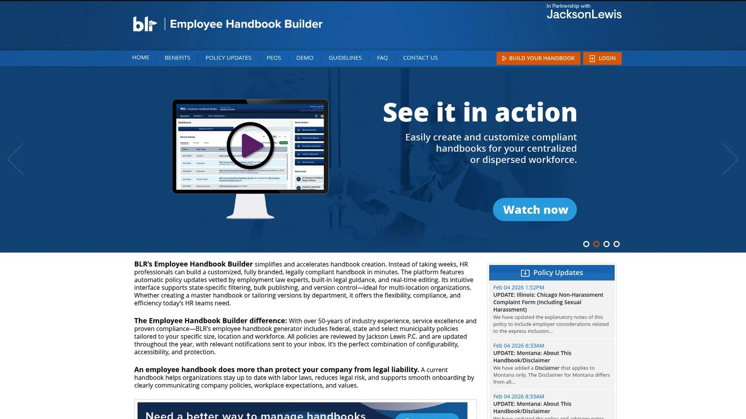 Employee Handbook Builder homepage screenshot