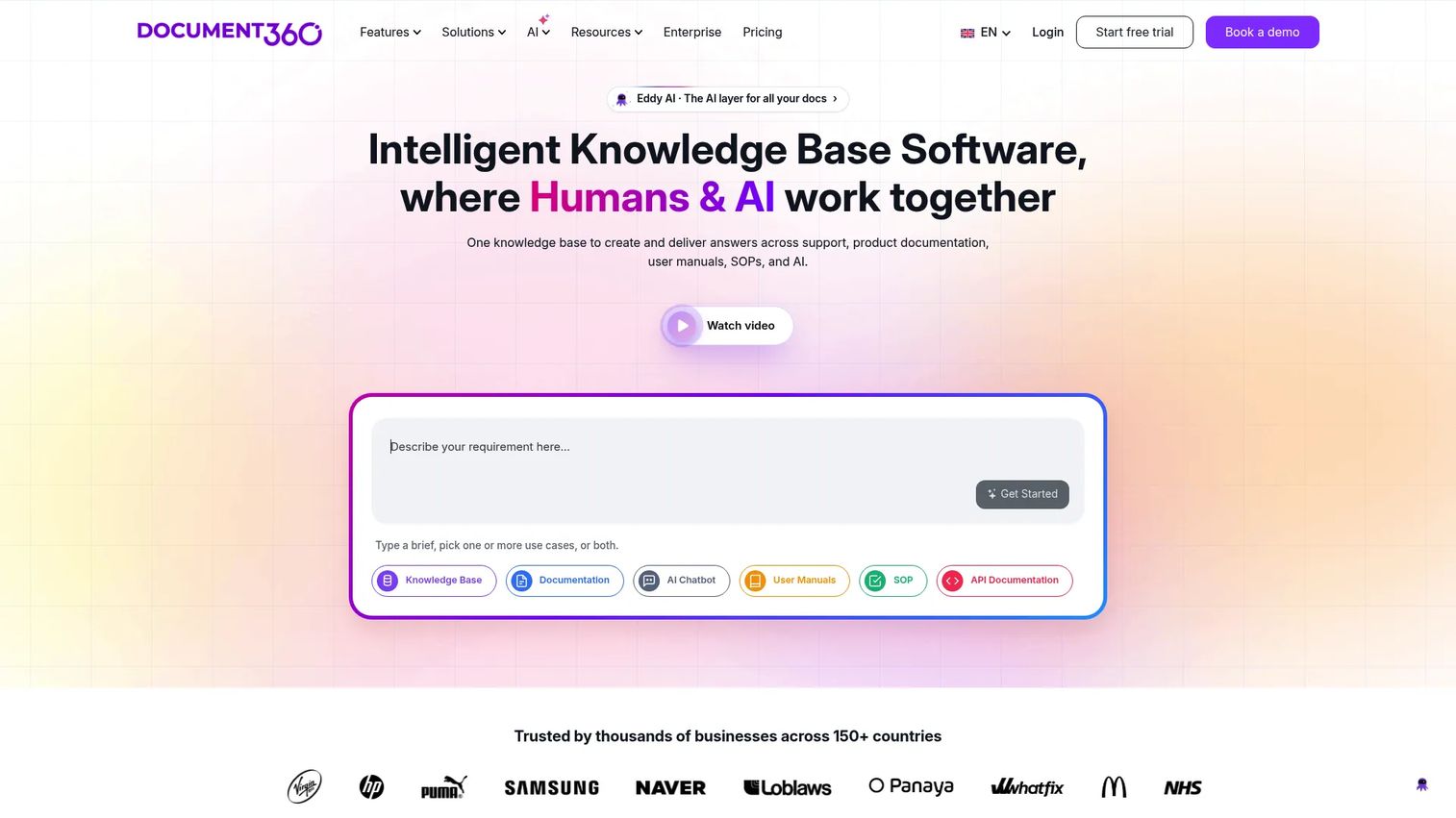 Document360 homepage screenshot