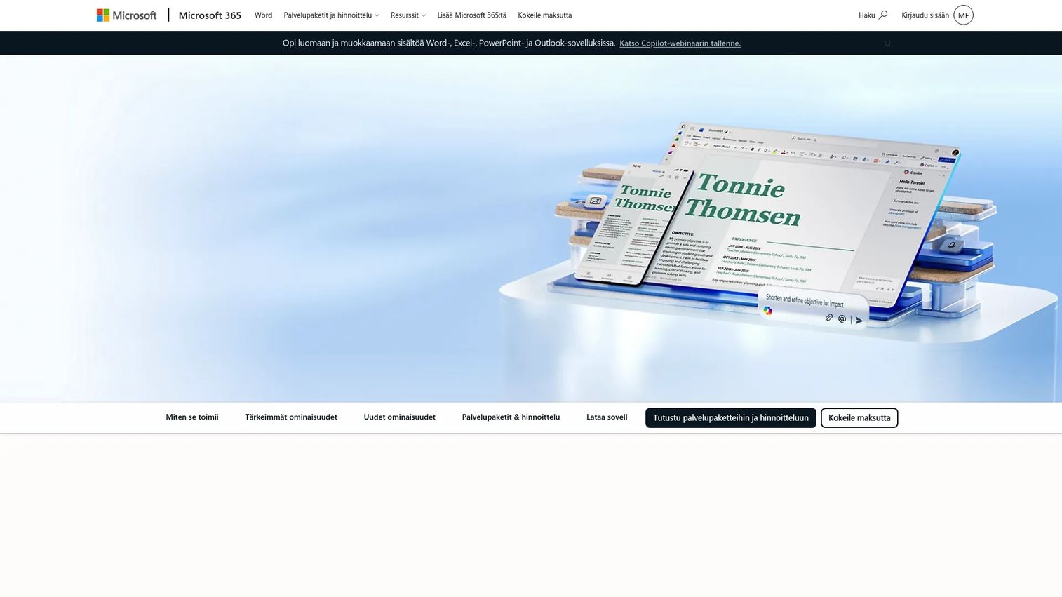 Microsoft Word homepage screenshot showing the document editor and Microsoft 365 platform