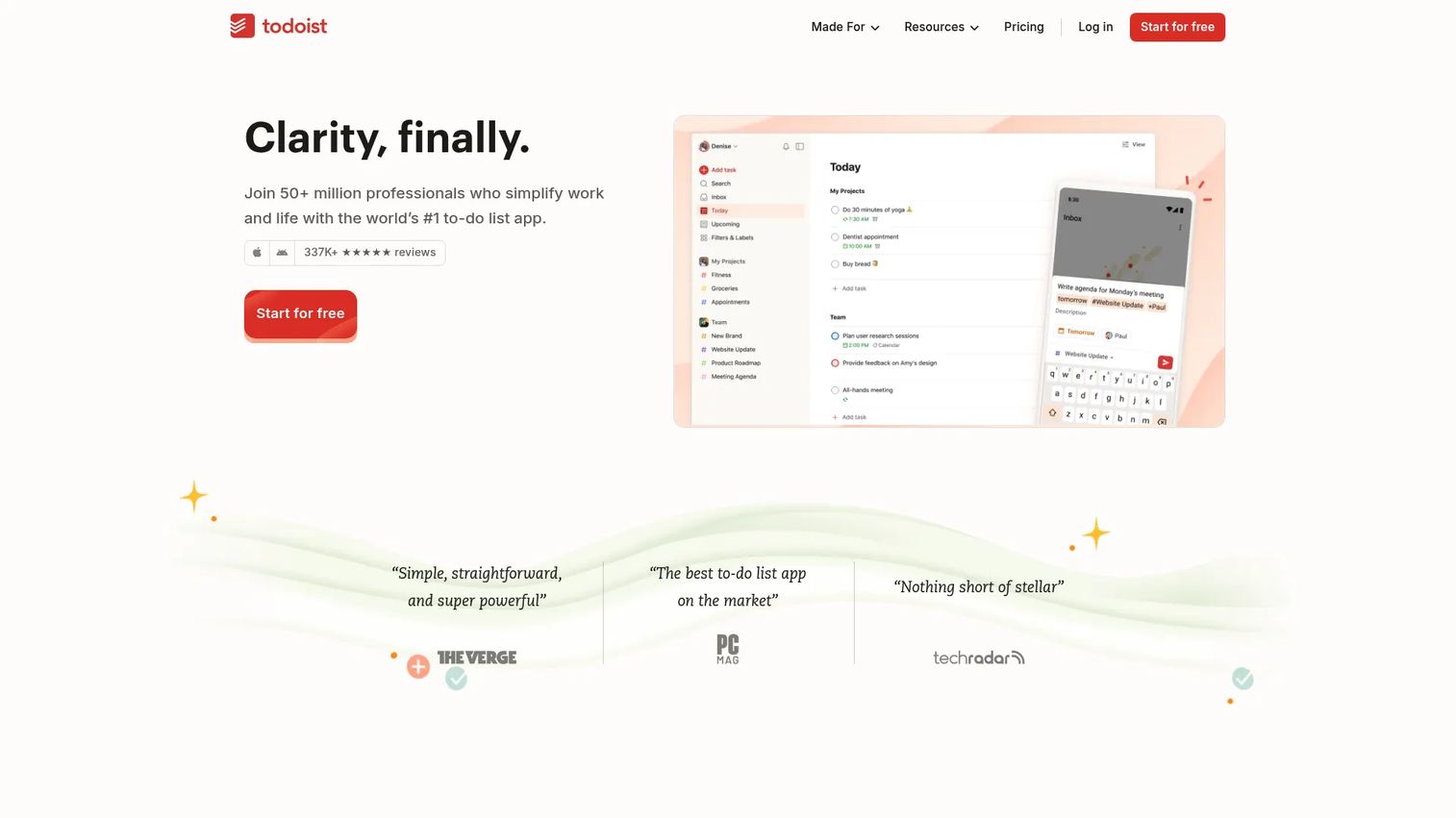 Todoist homepage screenshot