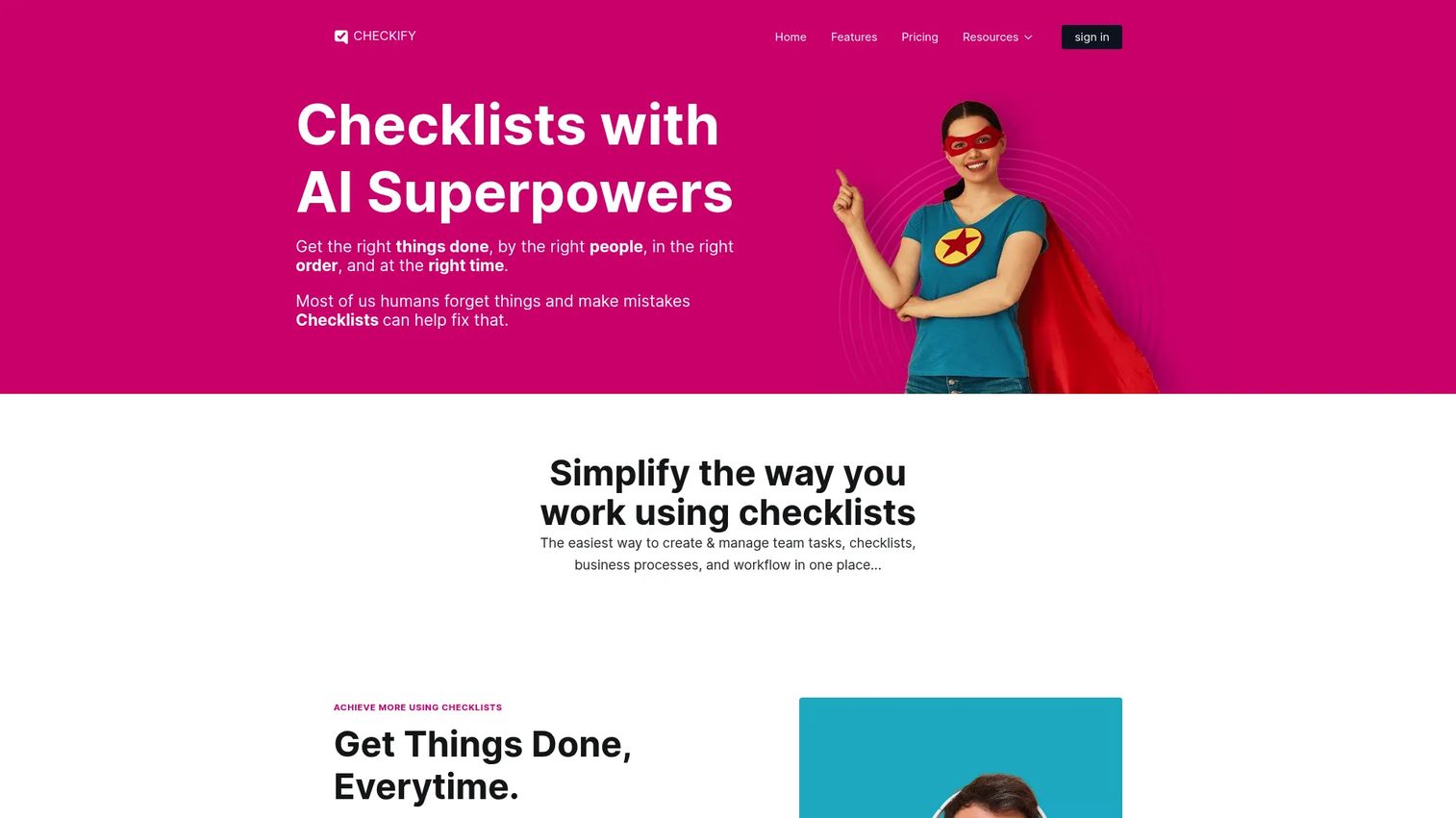 Checkify homepage screenshot