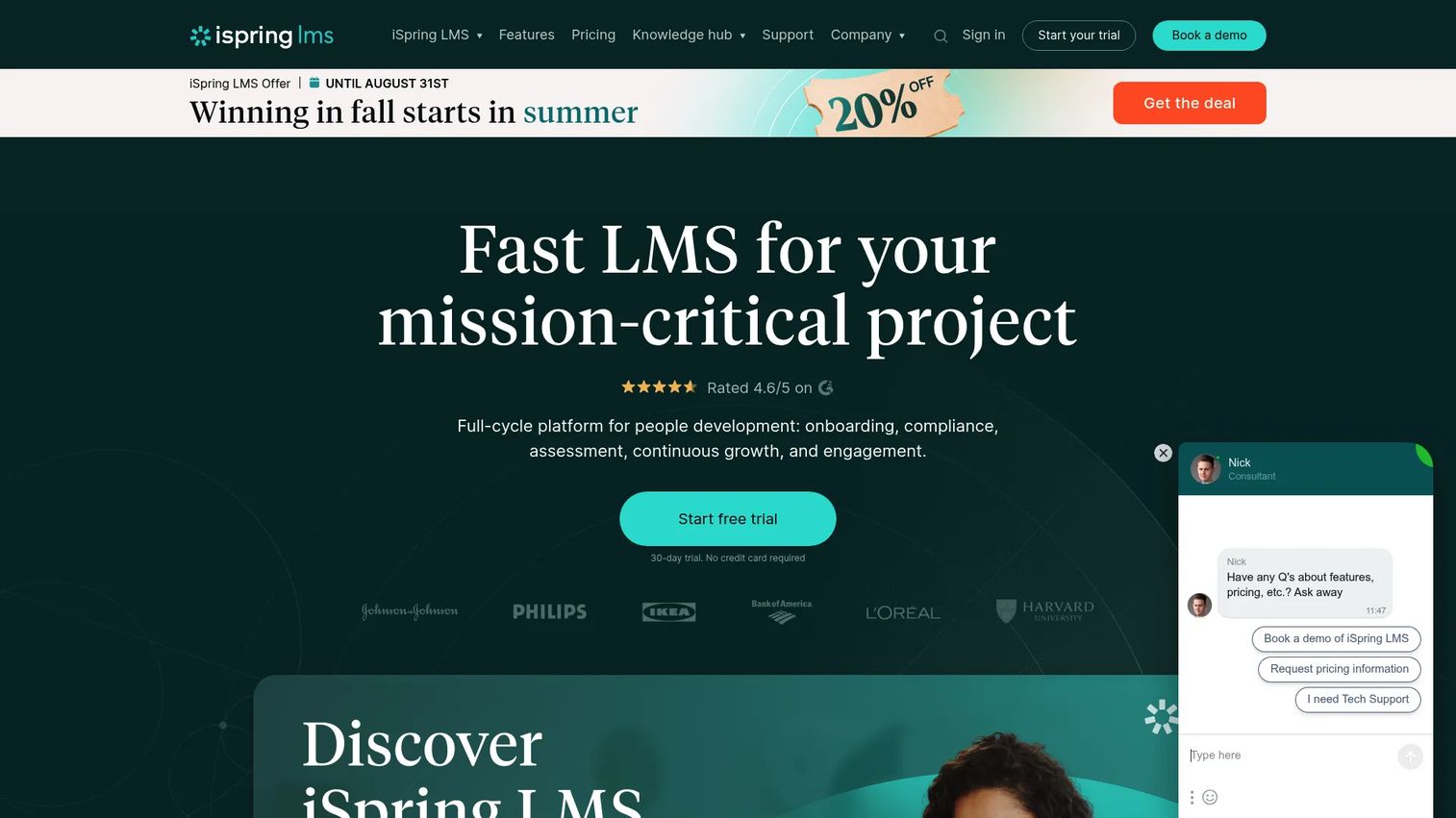 iSpring Learn homepage screenshot