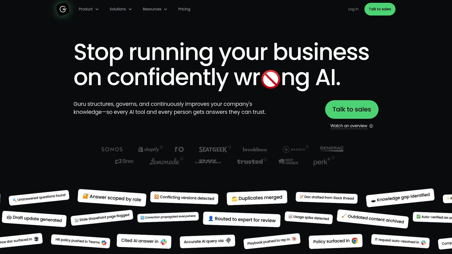Guru enterprise AI knowledge platform interface