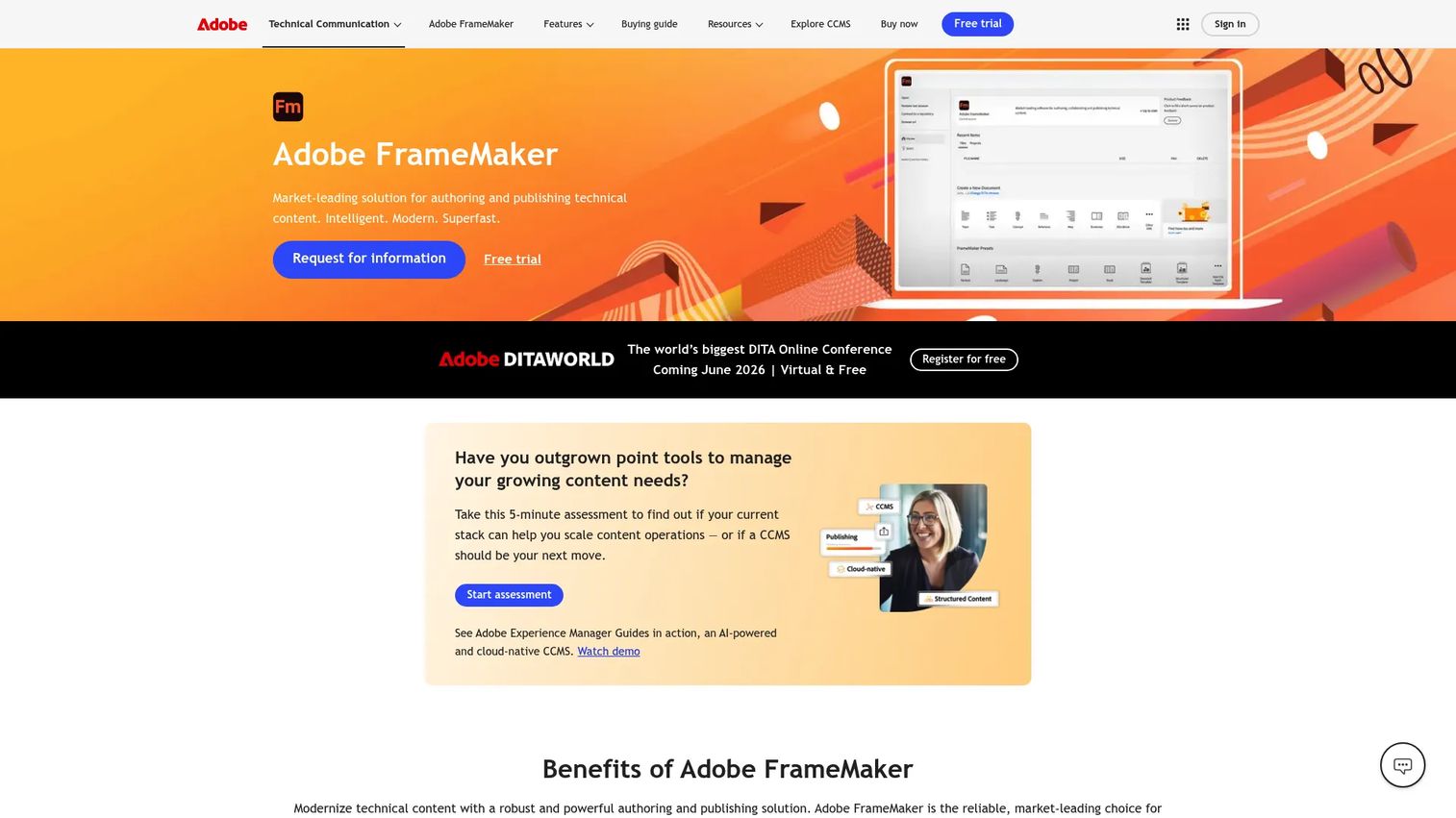 Adobe FrameMaker homepage screenshot