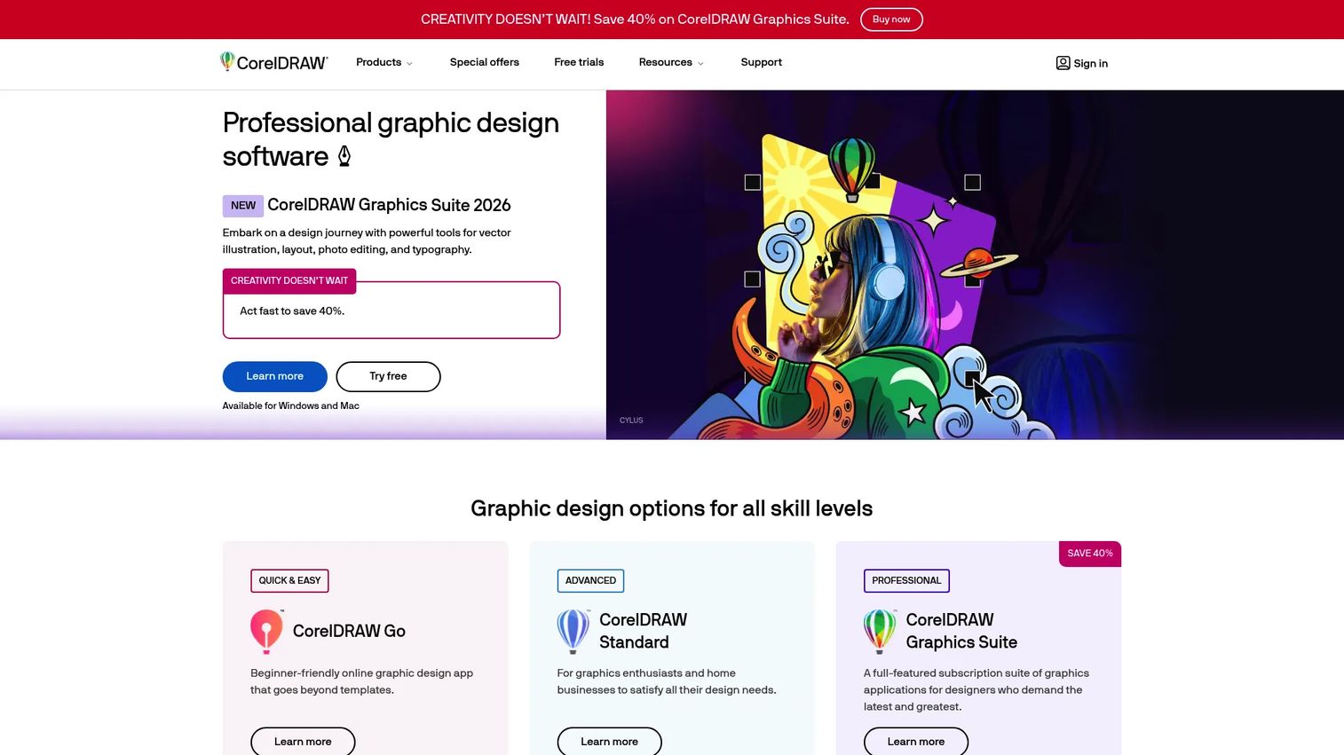 CorelDRAW homepage screenshot