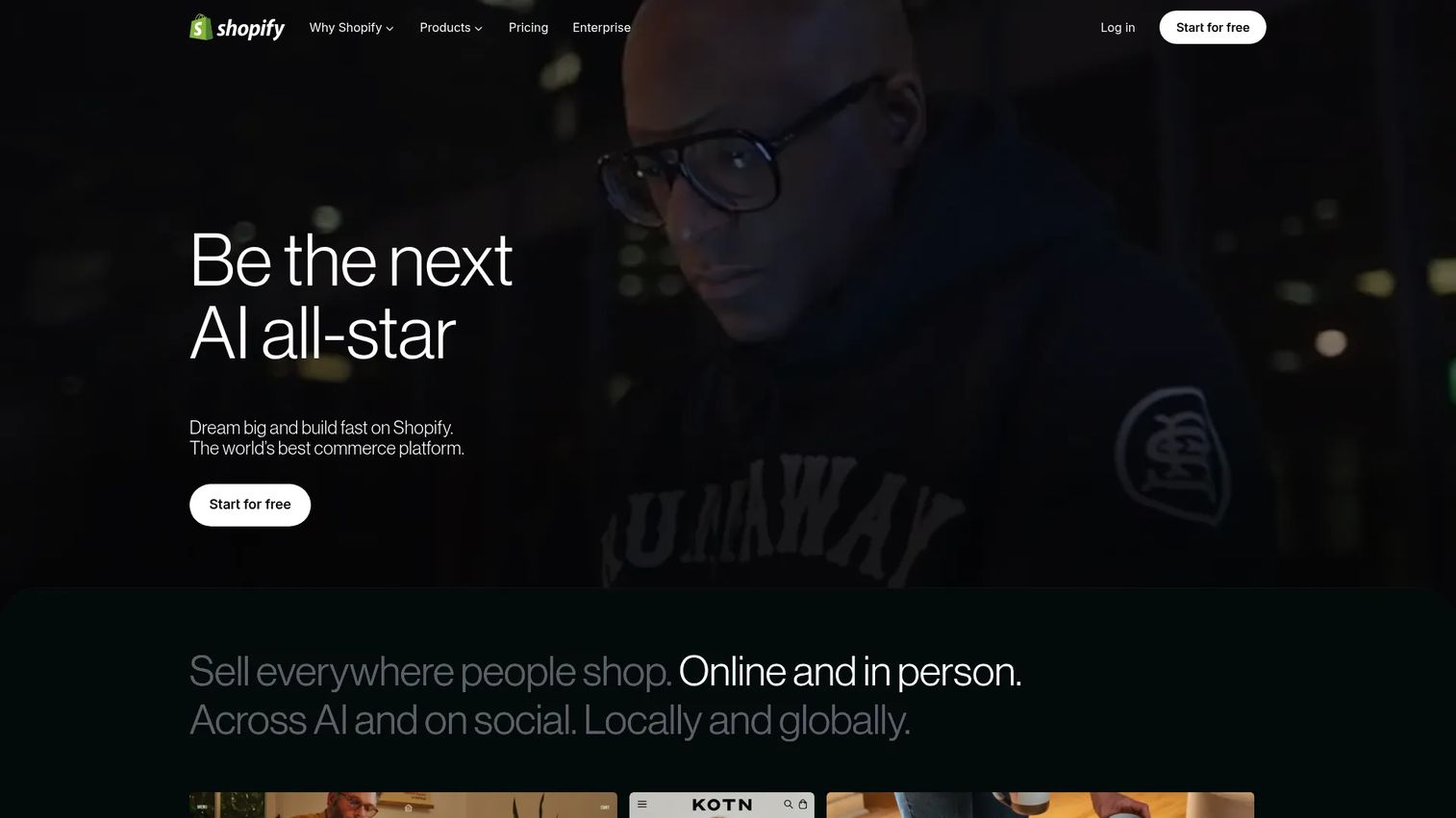 Shopify homepage screenshot