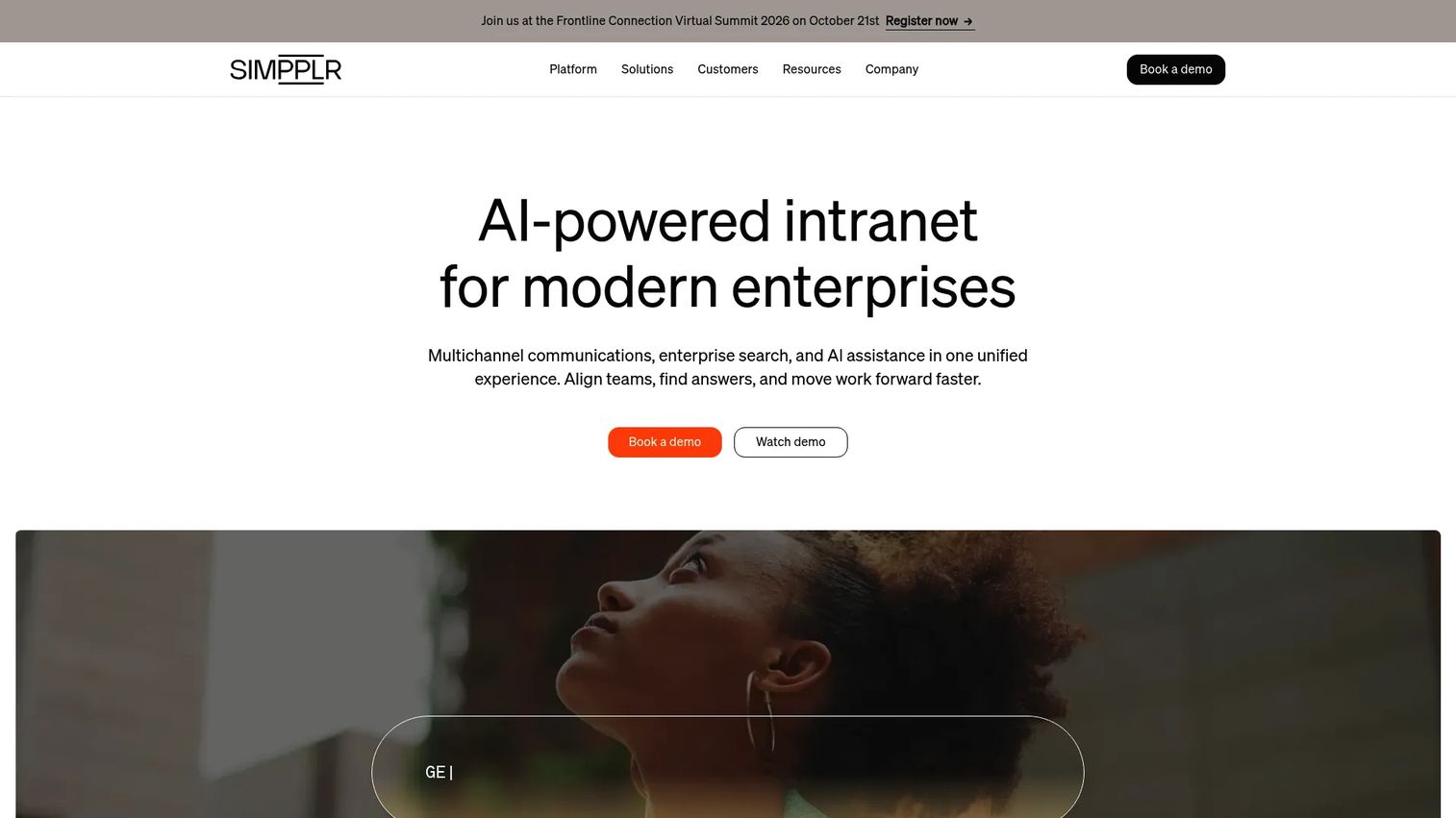 Simpplr homepage screenshot