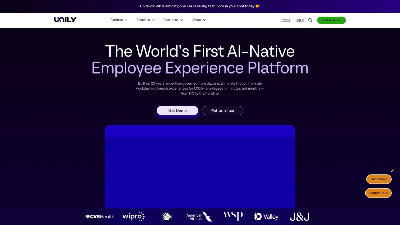 Unily homepage screenshot