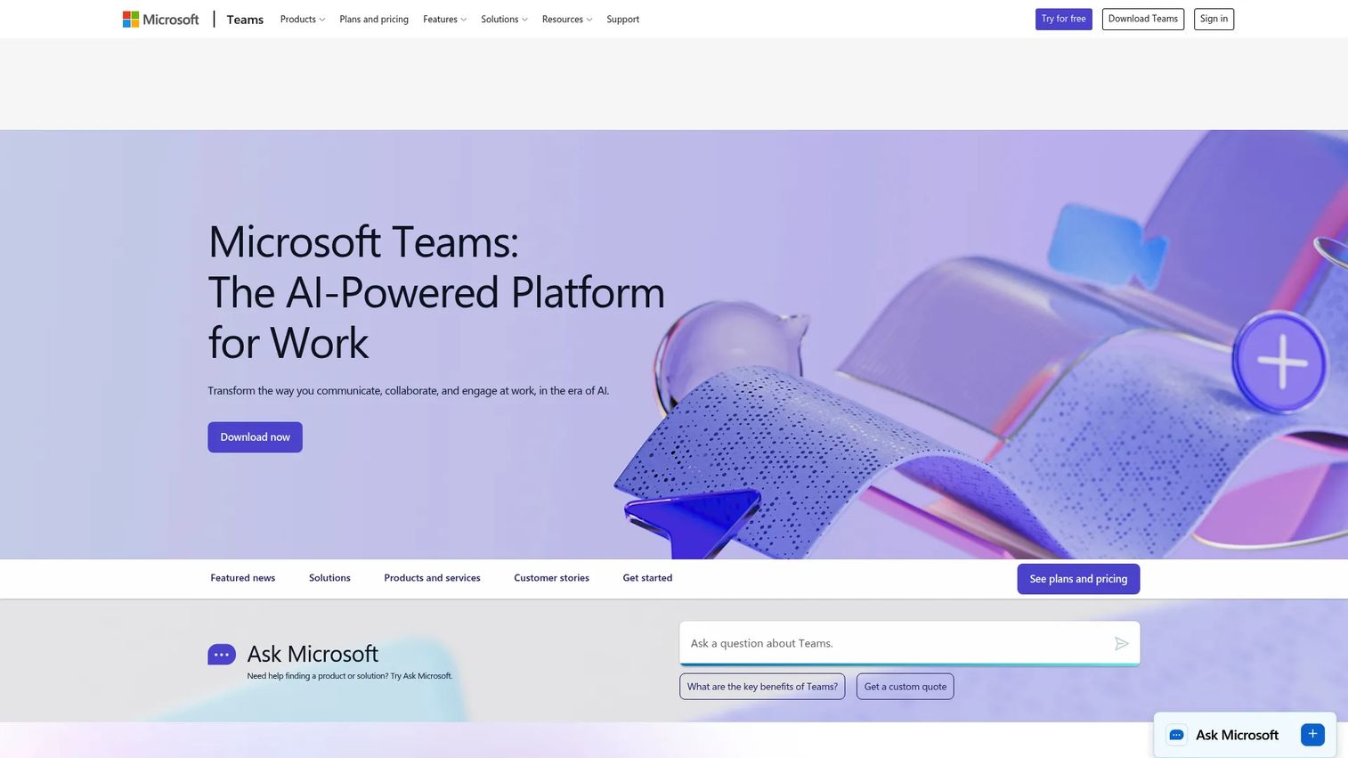 Microsoft Teams homepage screenshot