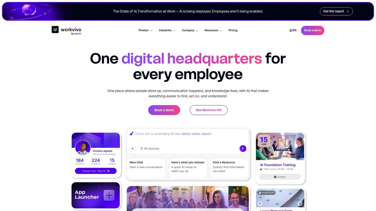 Workvivo homepage screenshot