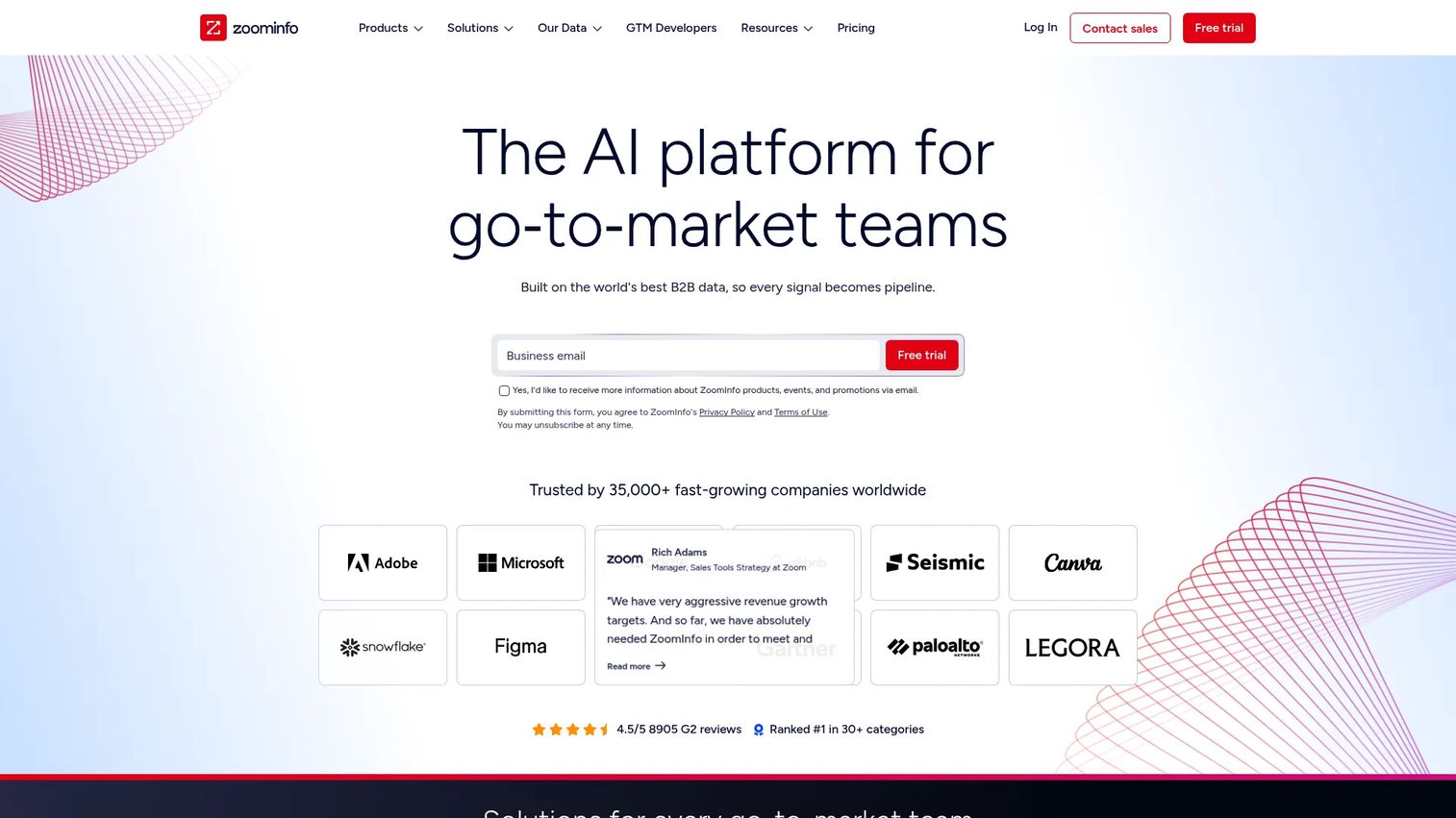 ZoomInfo homepage screenshot