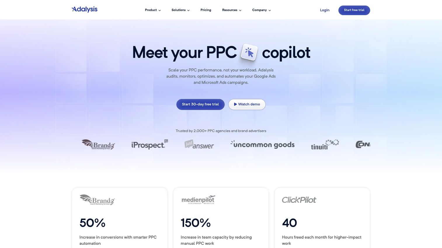 Adalysis PPC audit and ad testing dashboard
