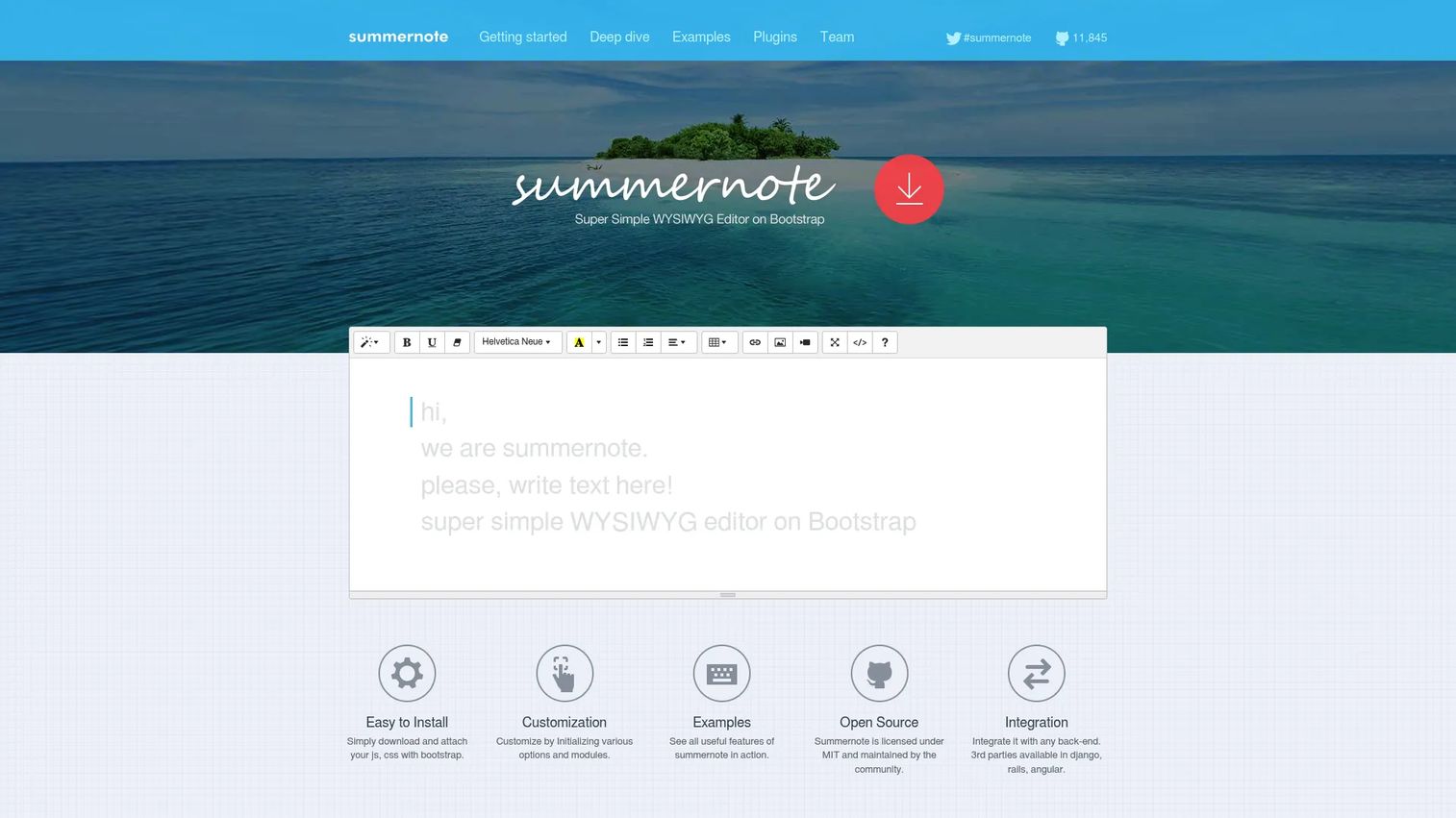 Summernote homepage screenshot