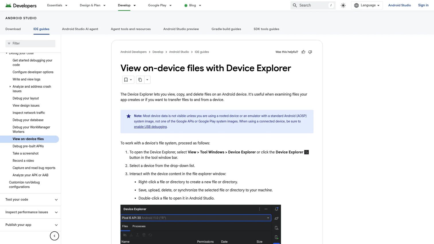 Device Explorer file browser inside Android Studio