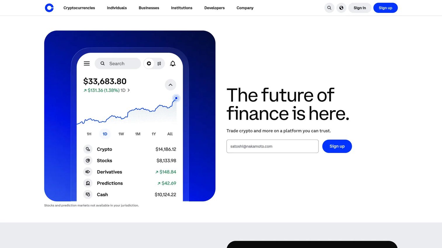 Coinbase crypto exchange and payment infrastructure homepage