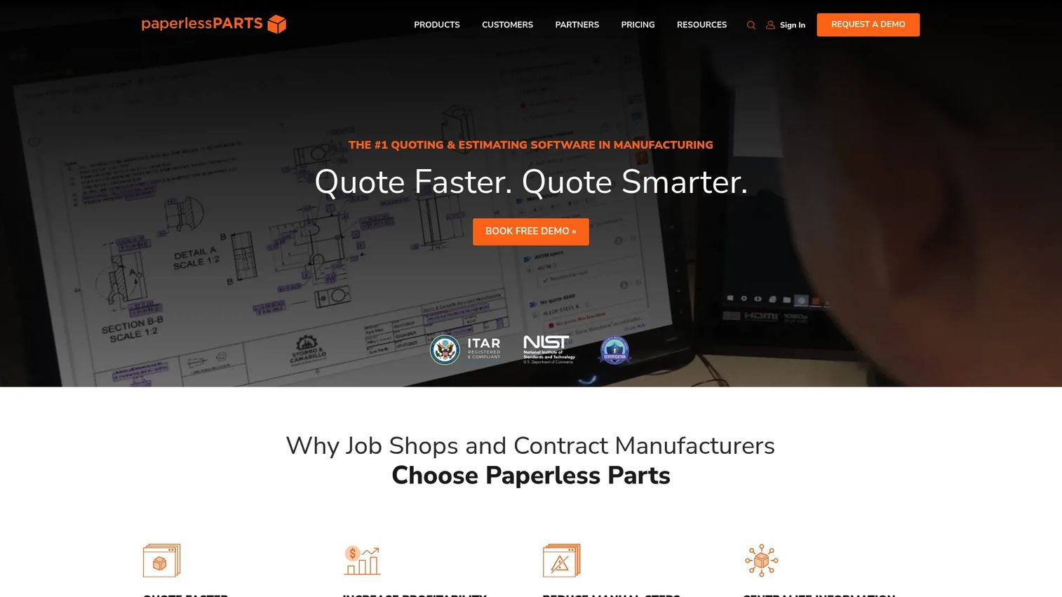 Paperless Parts homepage screenshot