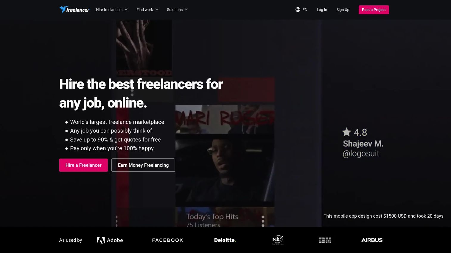 Freelancer.com homepage screenshot