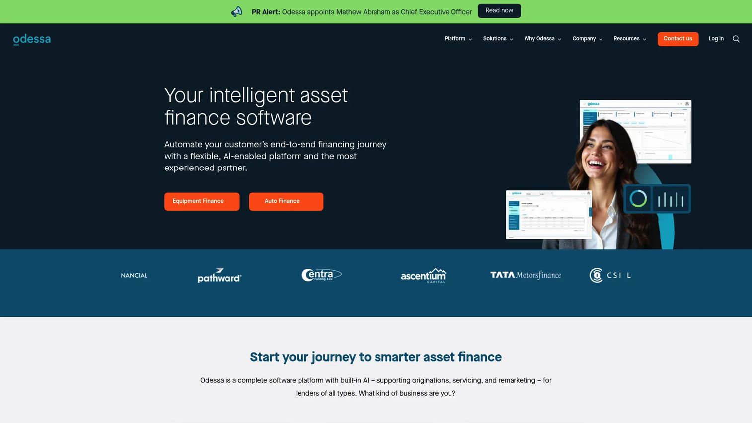 Odessa asset finance platform showing leasing origination and servicing workflows