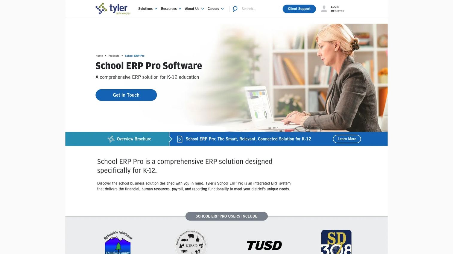 Tyler School ERP Pro financial dashboard for K-12 districts.