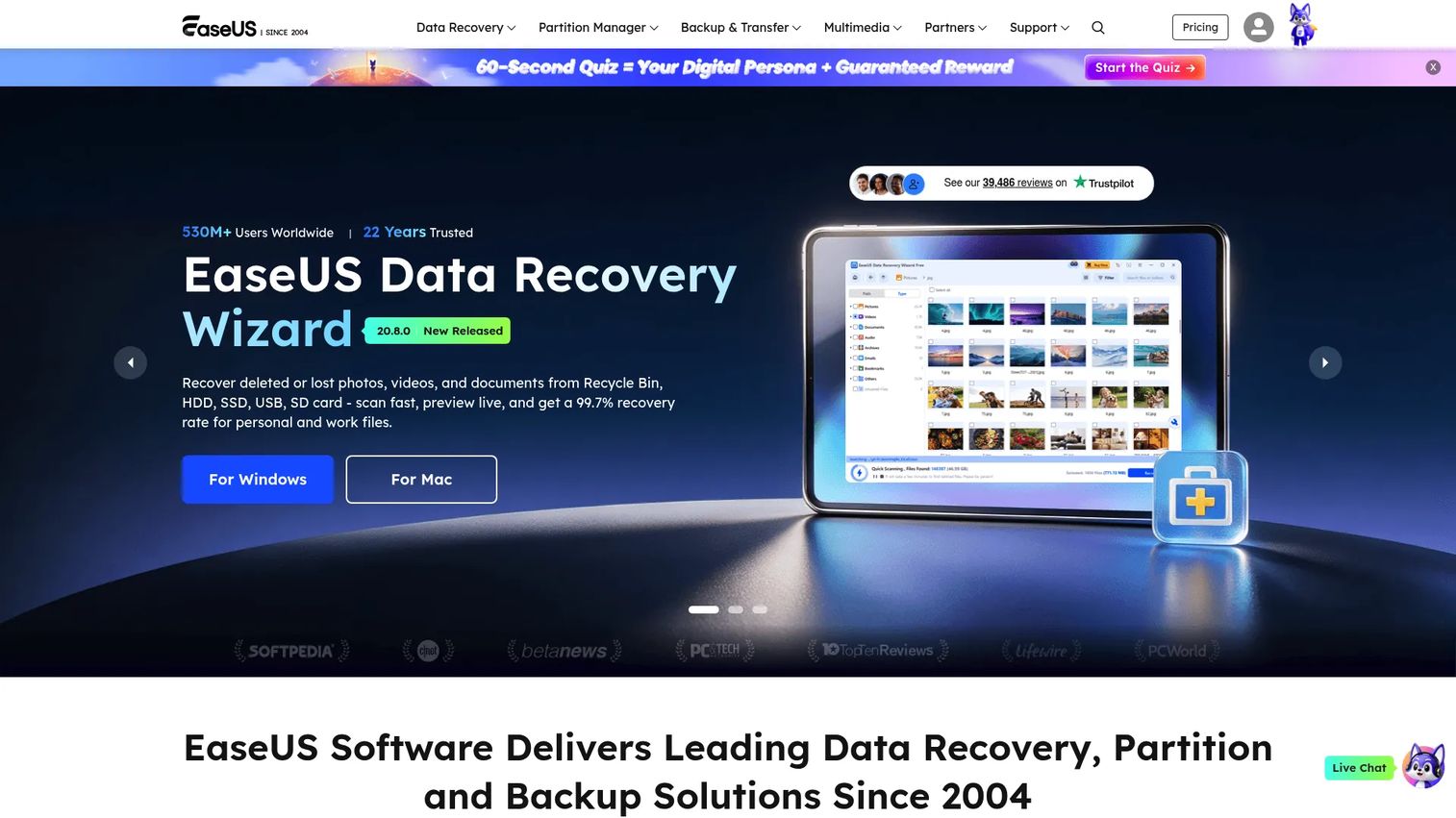 EaseUS data recovery and disk management software