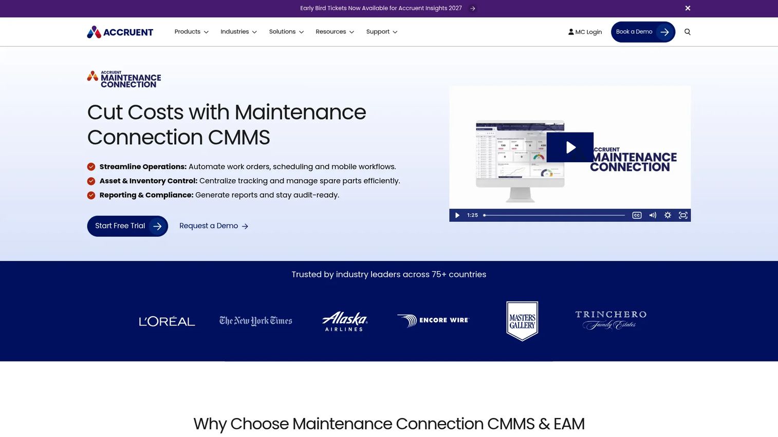 Maintenance Connection dashboard for work order tracking, preventive maintenance, and inventory.