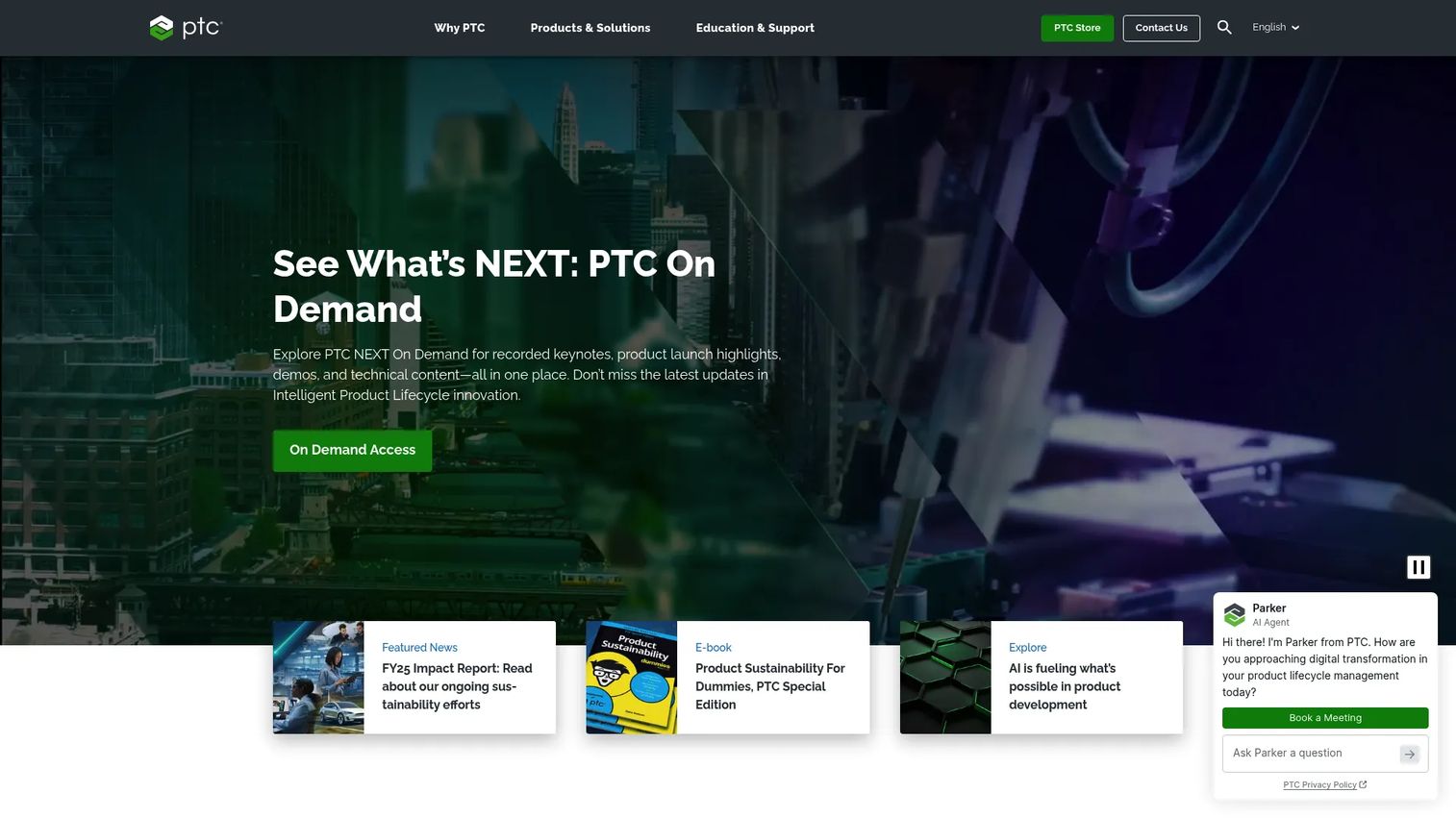 PTC industrial technology portfolio homepage