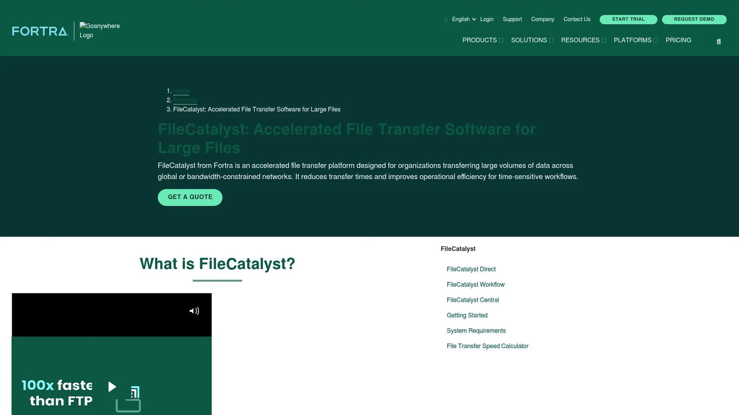 FileCatalyst accelerated UDP file transfer interface