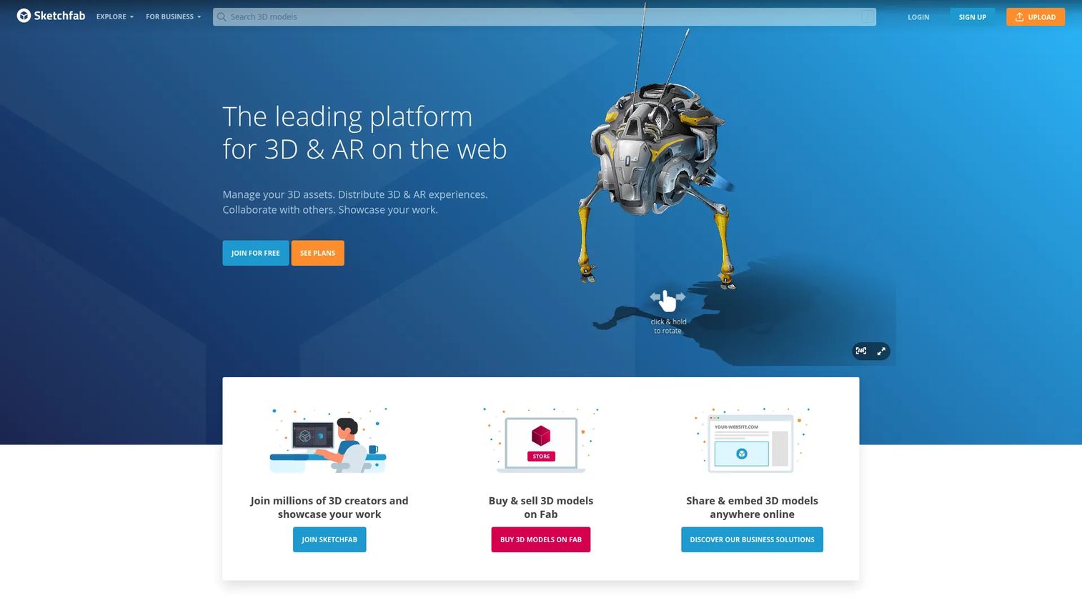 Sketchfab browser-based 3D model viewer with interactive annotations