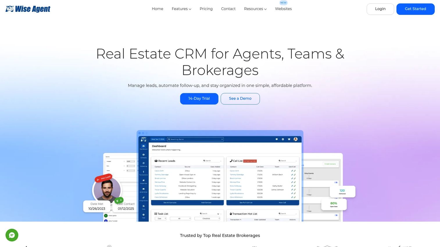 Wise Agent CRM contact management and automated follow-up tools