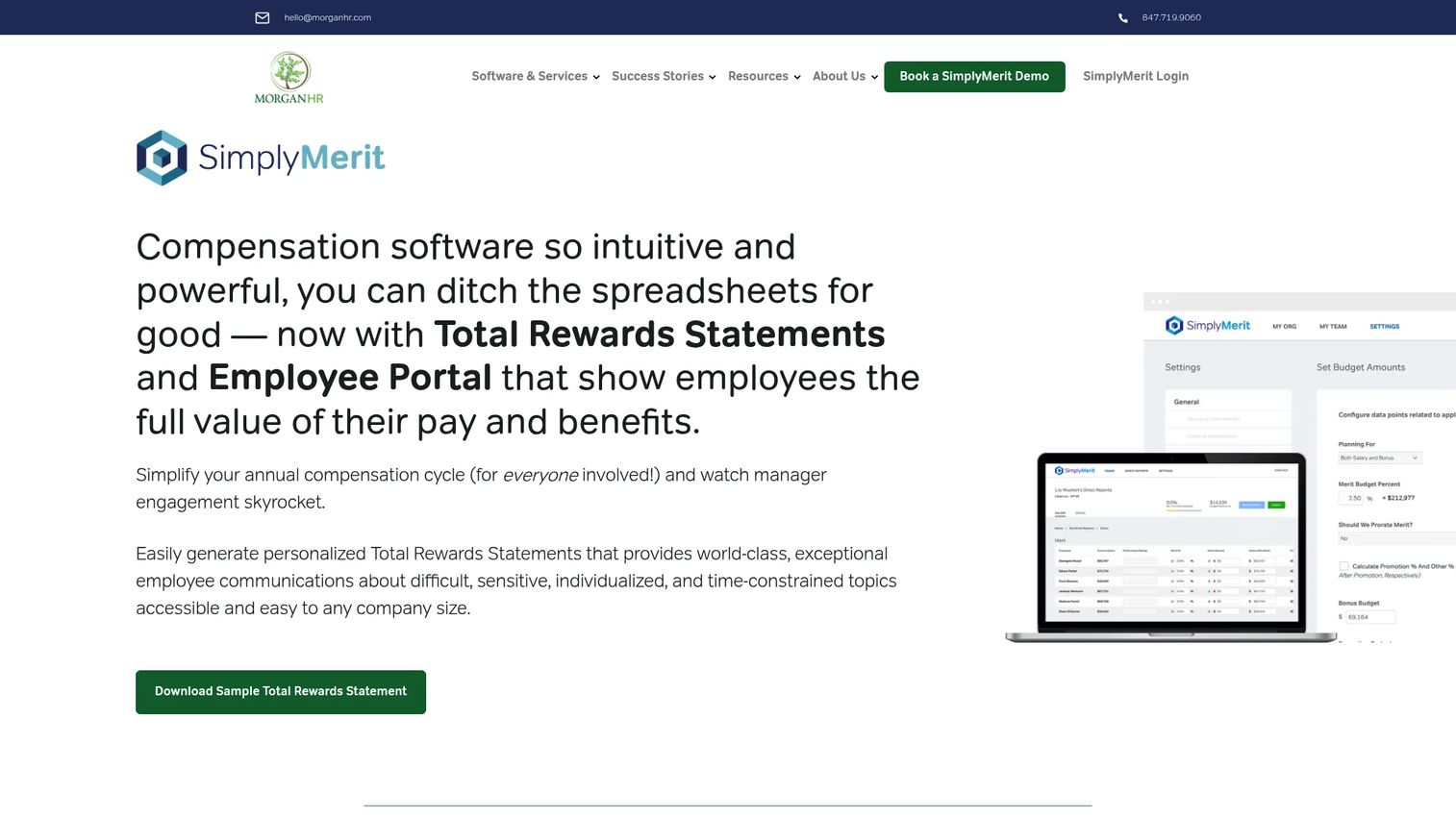 SimplyMerit compensation management platform showing merit increases, bonus allocations, and approval workflows