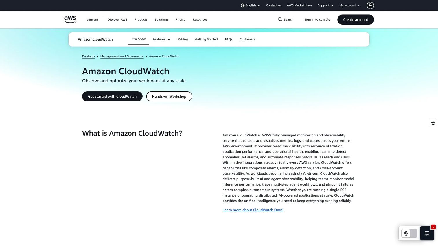 Amazon CloudWatch alarms and logs dashboard