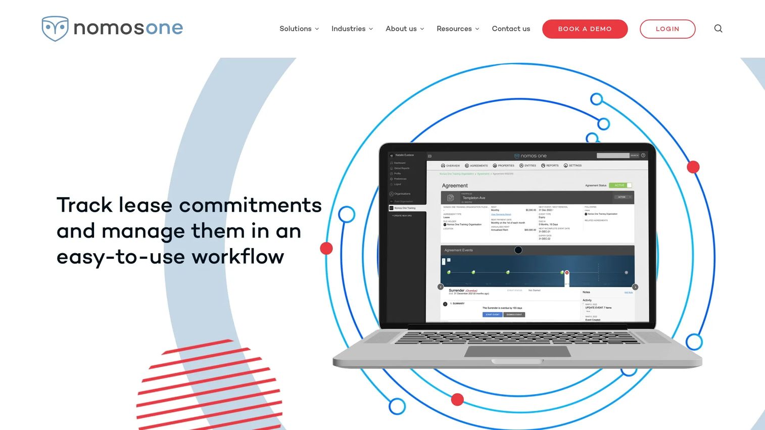 Nomos One lease administration platform showing contract portfolio management