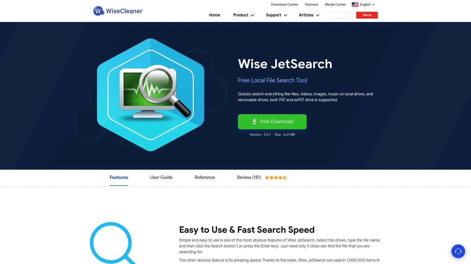Wise JetSearch interface showing local file search results