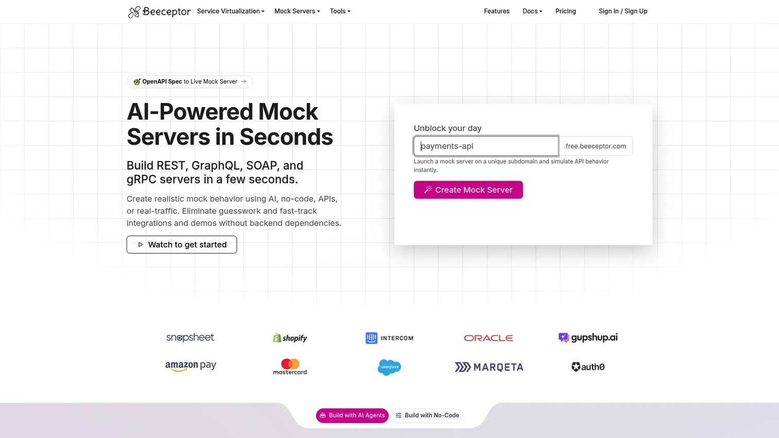 Beeceptor hosted API mock endpoint dashboard with response rules.