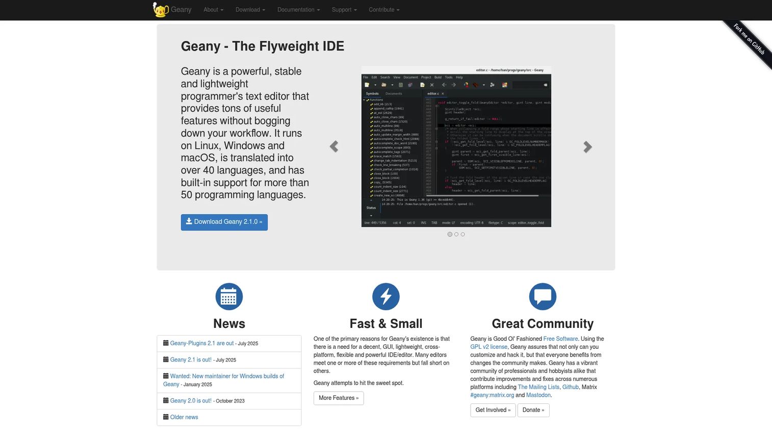 Geany lightweight editor showing source code and file tree